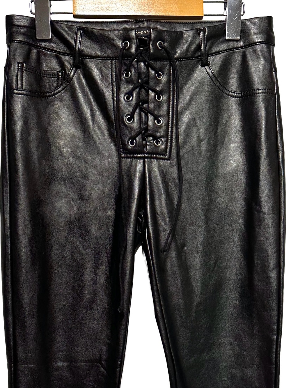 SHINESTAR Faux Leather Lace Up Pants Moto Rocker Alt Y2K